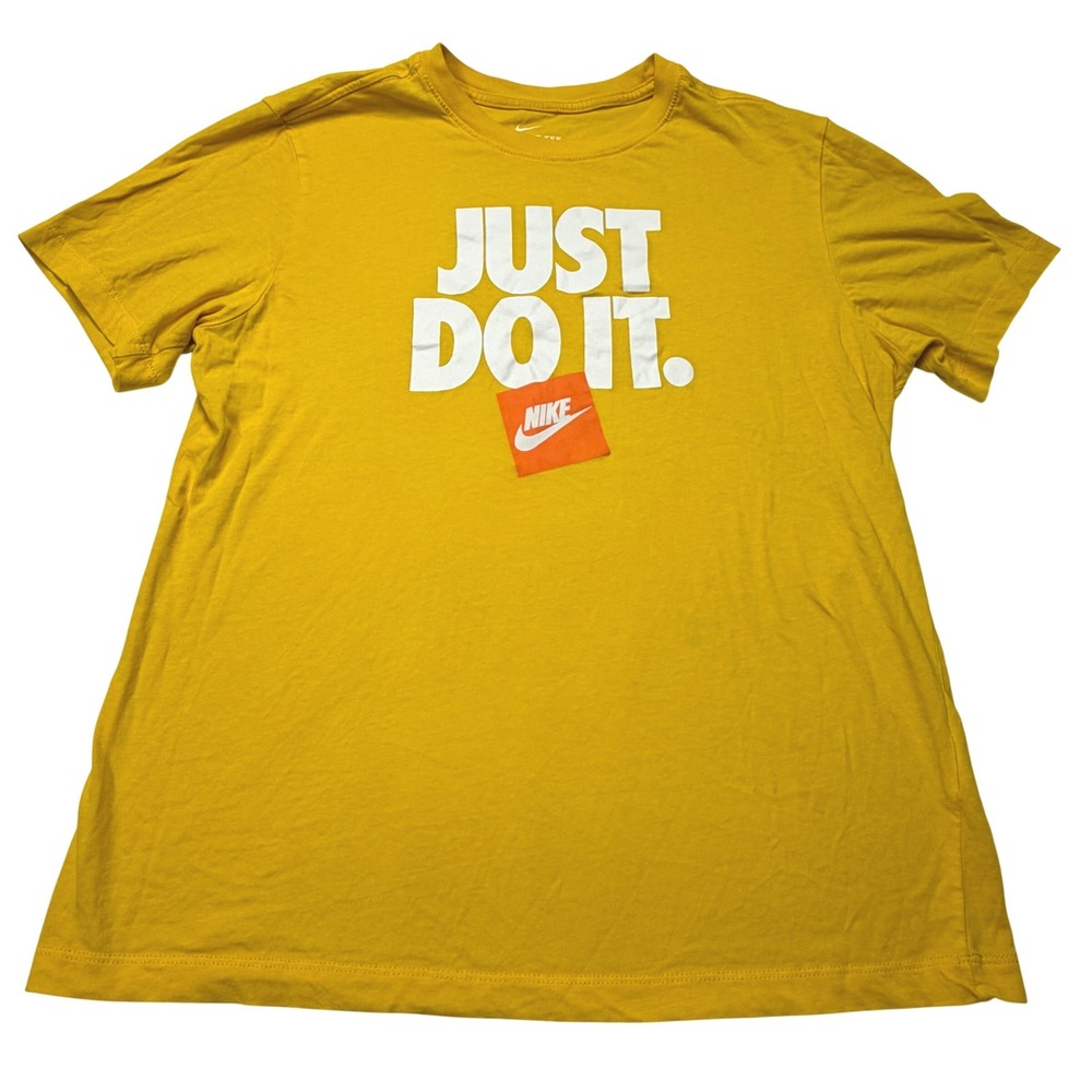 Nike Just Do It Mens Medium Graphic Tee Yellow Short Sleeve‎ Shirt Streetwear